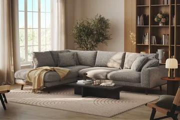 Copenhagen Premium 4-personers Venstrevendt L-formet Dyb Chaiselongsofa i Chenille - Grå - Møbler - Sofaer - Sofa med sjeselong
