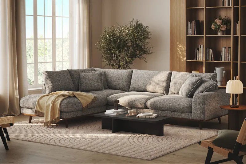 Copenhagen Premium 4-personers Venstrevendt L-formet Dyb Chaiselongsofa i Chenille - Grå - Møbler - Sofaer - Sofa med sjeselong