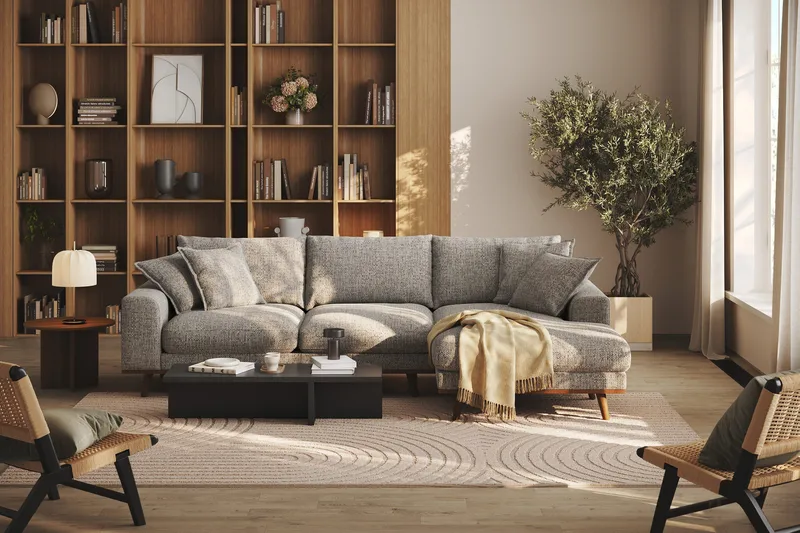 Copenhagen Premium 4-personers Højrevendt L-formet Dyb Divansofa i Chenille - Grå - Møbler - Sofaer - Sofa med sjeselong