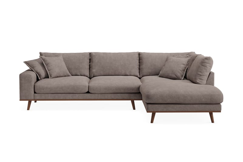 Copenhagen Premium 4-personers Højrevendt L-formet Dyb Chaiselongsofa i Stoff - Brun - Møbler - Sofaer - Sofa med sjeselong