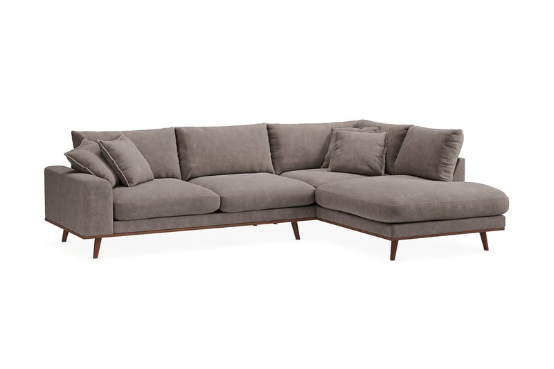 Copenhagen Premium 4-personers Højrevendt L-formet Dyb Chaiselongsofa i Stoff - Brun - Møbler - Sofaer - Sofa med sjeselong