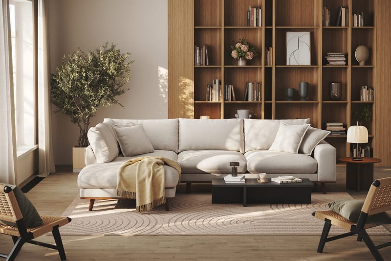 Copenhagen Premium 4-personers Venstrevendt L-formet Dyb Chaiselongsofa i Stoff - Beige - Møbler - Sofaer - Sofa med sjeselong