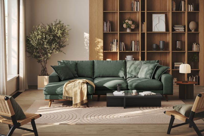 Copenhagen Premium 4-personers Venstrevendt L-formet Dyb Divansofa i Stoff - Grön - Møbler - Sofaer - Sofa med sjeselong