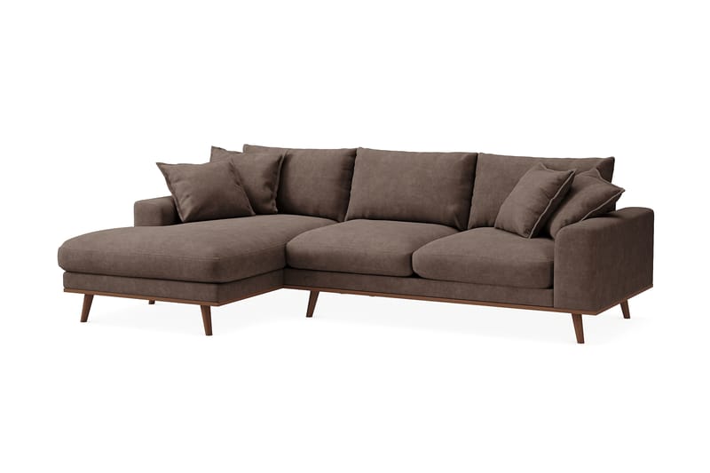Copenhagen Premium 4-personers Venstrevendt L-formet Dyb Divansofa i Stoff - Mørkebrun - Møbler - Sofaer - Sofa med sjeselong