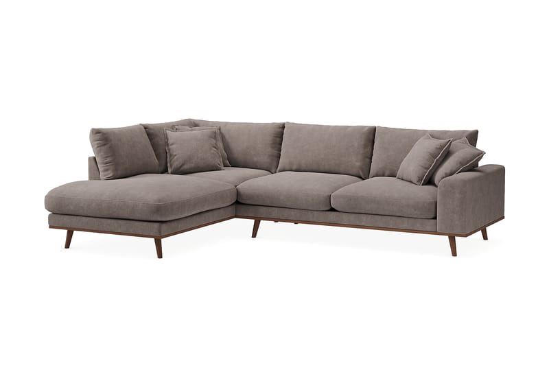 Copenhagen Premium 4-personers Venstrevendt L-formet Dyb Chaiselongsofa i Stoff - Brun - Møbler - Sofaer - Sofa med sjeselong