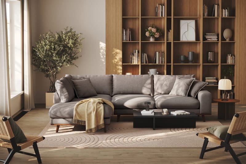 Copenhagen Premium 4-personers Venstrevendt L-formet Dyb Chaiselongsofa i Stoff - Brun - Møbler - Sofaer - Sofa med sjeselong