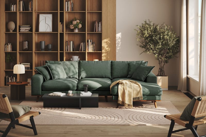 Copenhagen Premium 4-personers Højrevendt L-formet Dyb Divansofa i Stoff - Grön - Møbler - Sofaer - Sofa med sjeselong