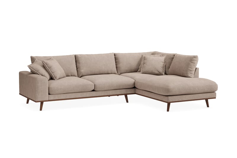 Copenhagen Premium 4-personers Højrevendt L-formet Dyb Chaiselongsofa i Stoff - Lyse brun - Møbler - Sofaer - Sofa med sjeselong