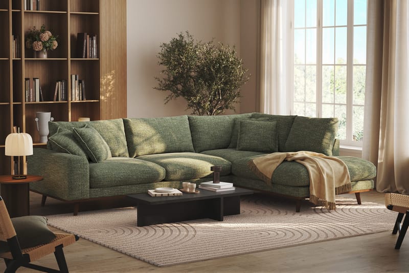 Copenhagen Premium 4-personers Højrevendt L-formet Dyb Chaiselongsofa i Chenille - Grøn - Møbler - Sofaer - Sofa med sjeselong