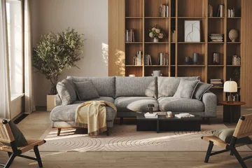 Copenhagen Premium 4-personers Venstrevendt L-formet Dyb Chaiselongsofa i Chenille - Grå - Møbler - Sofaer - Sofa med sjeselong