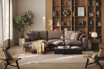 Copenhagen Premium 4-personers Venstrevendt L-formet Dyb Divansofa i Stoff - Mørkebrun - Møbler - Sofaer - Sofa med sjeselong