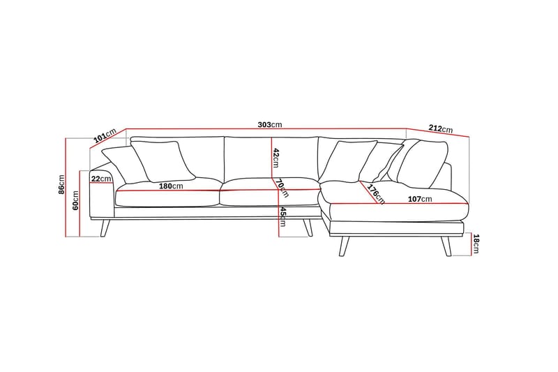 Copenhagen Premium 4-personers Højrevendt L-formet Dyb Chaiselongsofa i Stoff - Beige - Møbler - Sofaer - Sofa med sjeselong