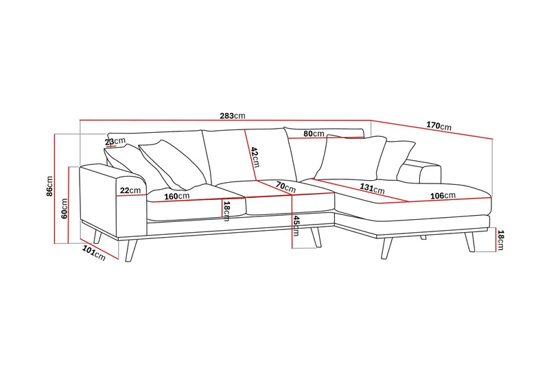 Copenhagen Premium 4-personers Højrevendt L-formet Dyb Divansofa i Stoff - Mørkebrun - Møbler - Sofaer - Sofa med sjeselong