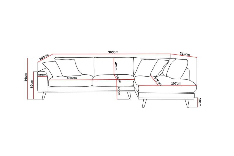 Copenhagen Premium 4-personers Højrevendt L-formet Dyb Chaiselongsofa i Stoff - Lyse brun - Møbler - Sofaer - Sofa med sjeselong