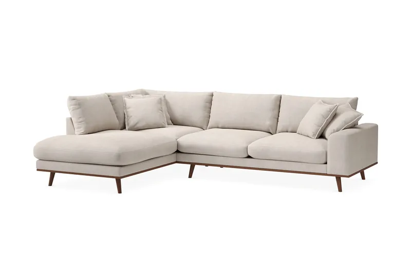 Copenhagen Premium 4-personers Venstrevendt L-formet Dyb Chaiselongsofa i Stoff - Beige - Møbler - Sofaer - Sofa med sjeselong