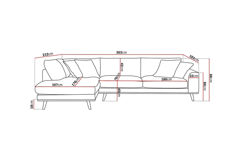 Copenhagen Premium 4-personers Venstrevendt L-formet Dyb Chaiselongsofa i Stoff - Beige - Møbler - Sofaer - Sofa med sjeselong