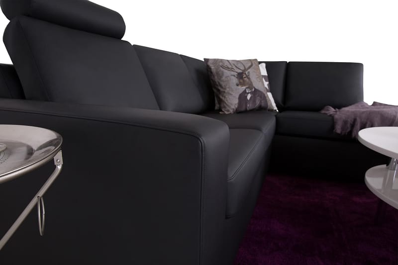 Crazy 3-seters Høyrevendt L-formet Sjeselongsofa i Kunstlær - Svart - Møbler - Sofaer - Sofa med sjeselong