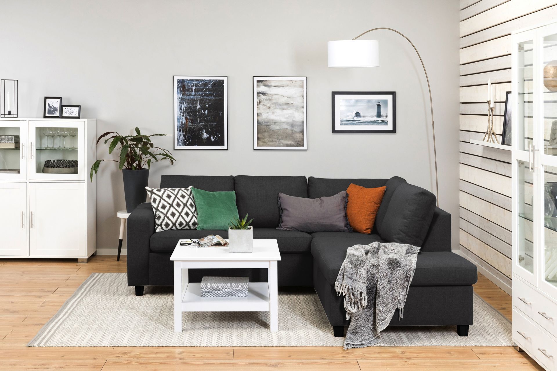 Crazy 3-seters Høyrevendt L-formet Sjeselongsofa i Stoff - Antrasitt - Møbler - Sofaer - Sofa med sjeselong