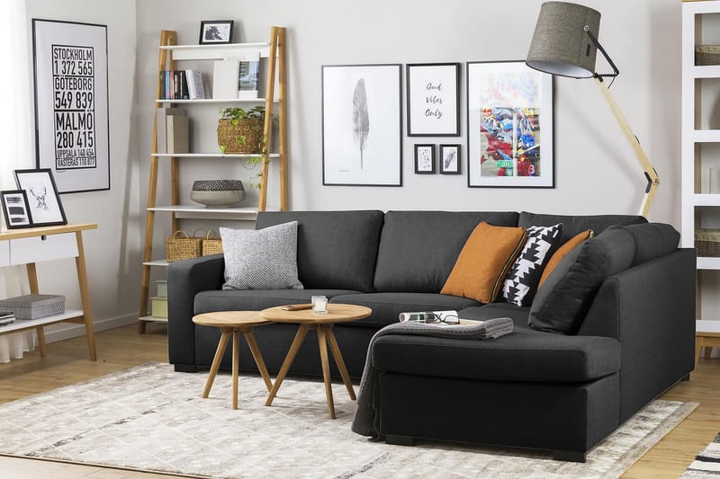 Crazy 3-seters Høyrevendt L-formet Sjeselongsofa i Stoff - Antrasitt - Møbler - Sofaer - Sofa med sjeselong