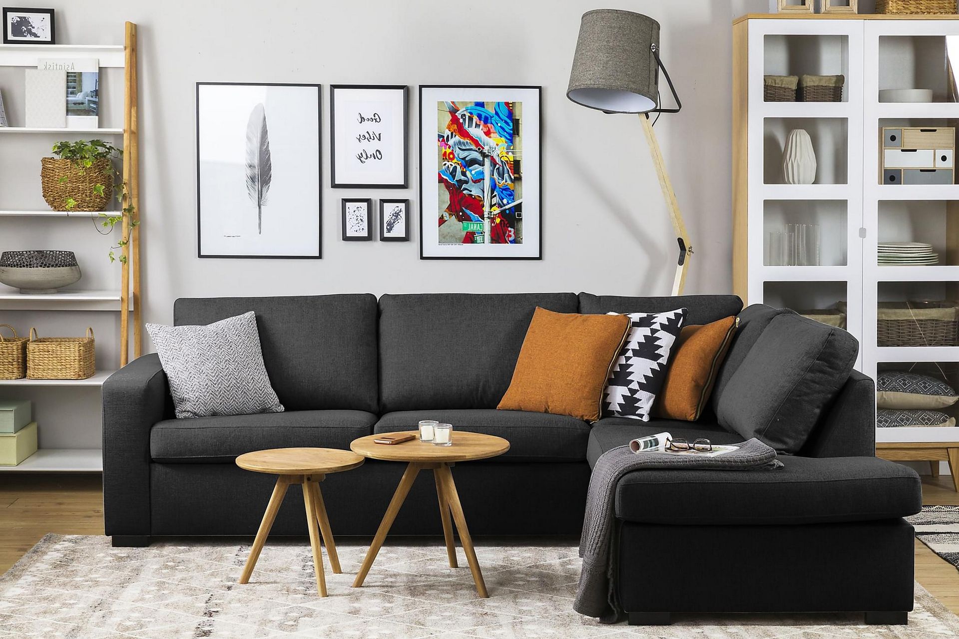 Crazy 3-seters Høyrevendt L-formet Sjeselongsofa i Stoff - Antrasitt - Møbler - Sofaer - Sofa med sjeselong