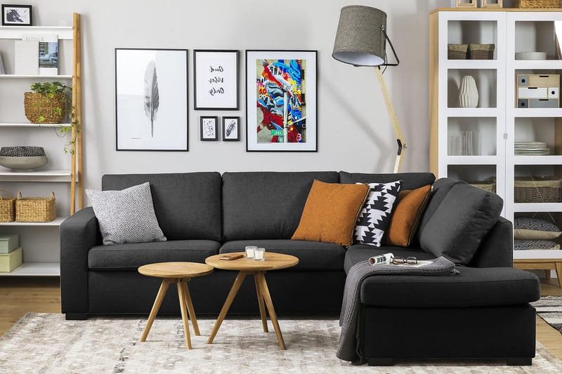 Crazy 3-seters Høyrevendt L-formet Sjeselongsofa i Stoff - Antrasitt - Møbler - Sofaer - Sofa med sjeselong