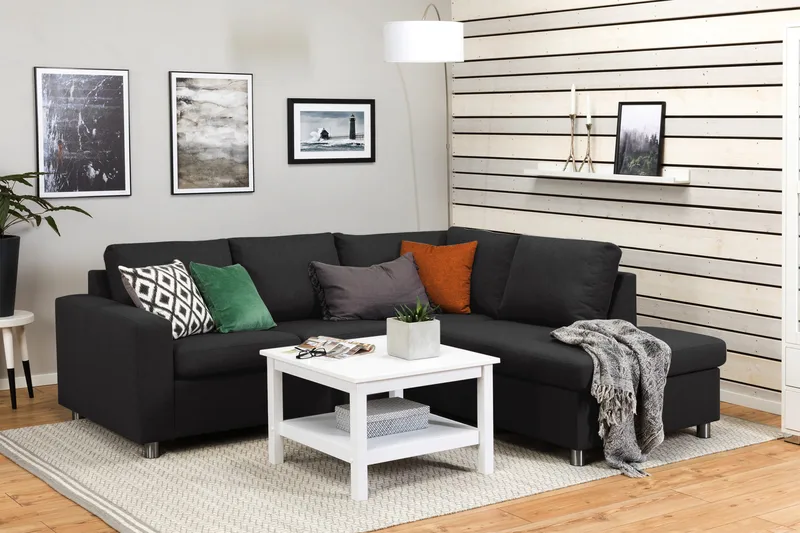 Crazy 3-seters Høyrevendt L-formet Sjeselongsofa i Stoff - Antrasitt - Møbler - Sofaer - Sofa med sjeselong - 2 seters sofa med divan