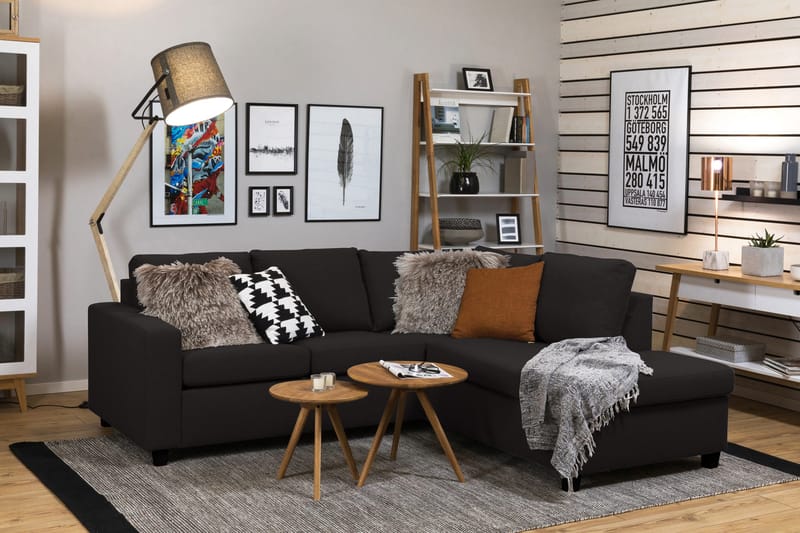 Crazy 3-seters Høyrevendt L-formet Sjeselongsofa i Stoff - Antrasitt - Møbler - Sofaer - Sofa med sjeselong - 2 seters sofa med divan