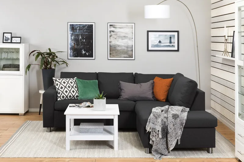 Crazy 3-seters Høyrevendt L-formet Sjeselongsofa i Stoff - Antrasitt - Møbler - Sofaer - Sofa med sjeselong - 2 seters sofa med divan