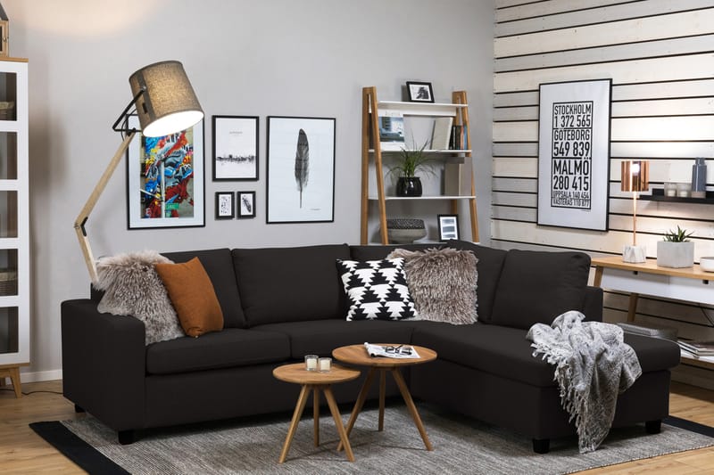 Crazy 3-seters Høyrevendt L-formet Sjeselongsofa i Stoff - Antrasitt - Møbler - Sofaer - Sofa med sjeselong
