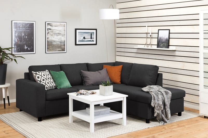 Crazy 3-seters Høyrevendt L-formet Sjeselongsofa i Stoff - Antrasitt - Møbler - Sofaer - Sofa med sjeselong
