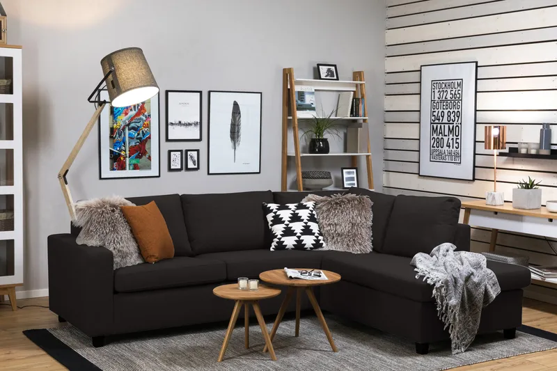 Crazy 3-seters Høyrevendt L-formet Sjeselongsofa i Stoff - Antrasitt - Møbler - Sofaer - Sofa med sjeselong - 3 seters sofa med divan