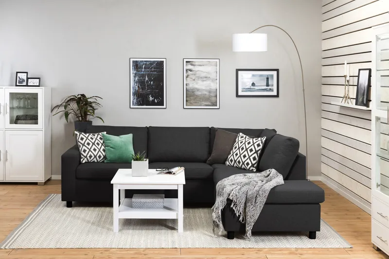 Crazy 3-seters Høyrevendt L-formet Sjeselongsofa i Stoff - Antrasitt - Møbler - Sofaer - Sofa med sjeselong - 3 seters sofa med divan