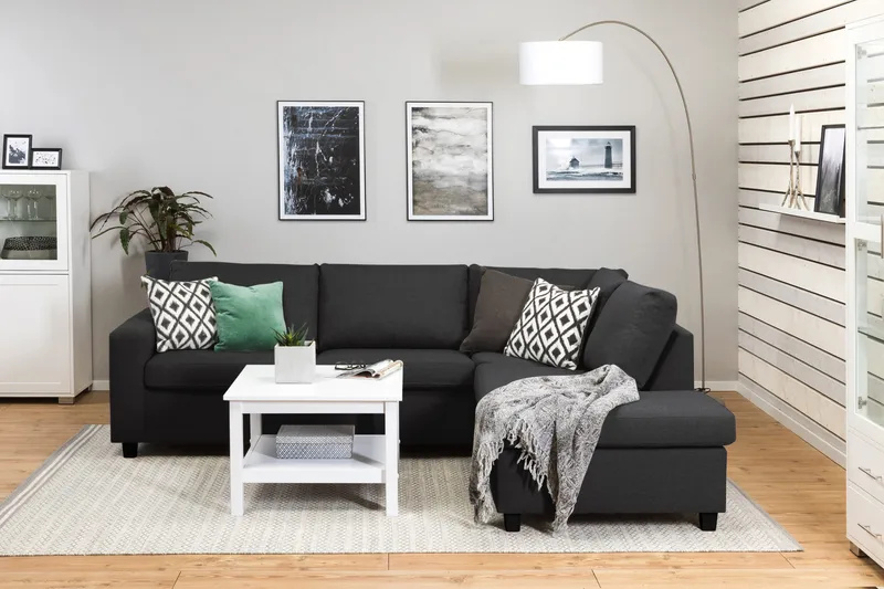 Crazy 3-seters Høyrevendt L-formet Sjeselongsofa i Stoff - Antrasitt - Møbler - Sofaer - Sofa med sjeselong - 3 seters sofa med divan