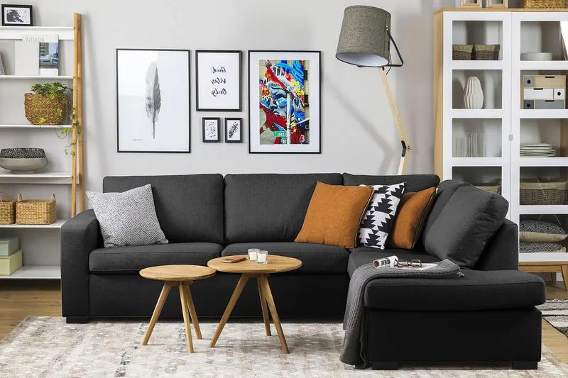 Crazy 3-seters Høyrevendt L-formet Sjeselongsofa i Stoff - Antrasitt - Møbler - Sofaer - Sofa med sjeselong - 3 seters sofa med divan