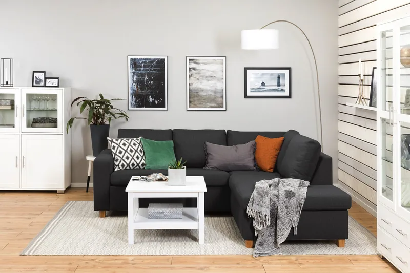 Crazy 3-seters Høyrevendt L-formet Sjeselongsofa i Stoff - Antrasitt - Møbler - Sofaer - Sofa med sjeselong - 2 seters sofa med divan