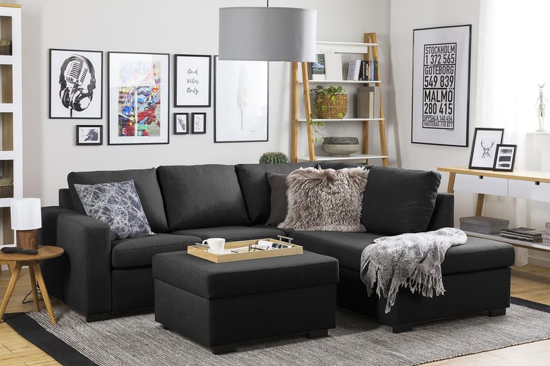Crazy 3-seters Høyrevendt L-formet Sjeselongsofa i Stoff - Antrasitt - Møbler - Sofaer - Sofa med sjeselong - 2 seters sofa med divan