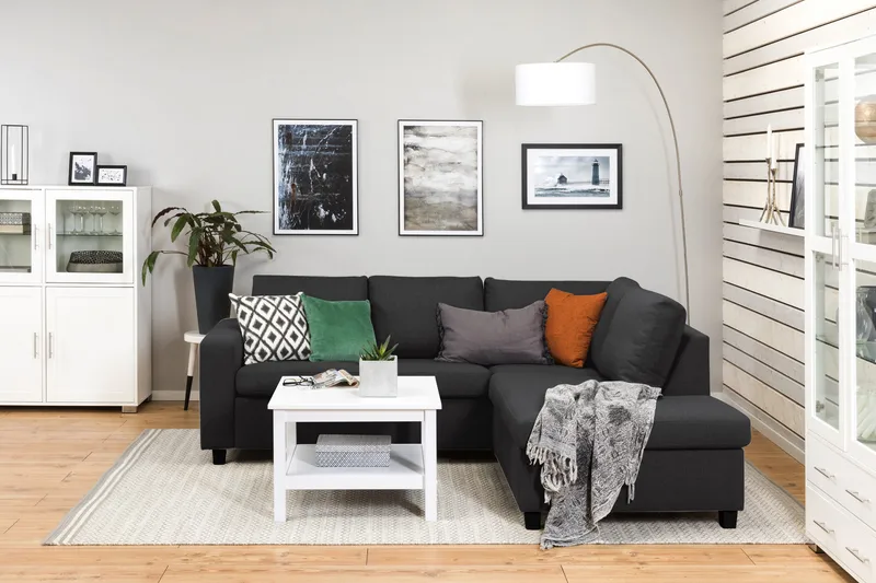 Crazy 3-seters Høyrevendt L-formet Sjeselongsofa i Stoff - Antrasitt - Møbler - Sofaer - Sofa med sjeselong - 2 seters sofa med divan