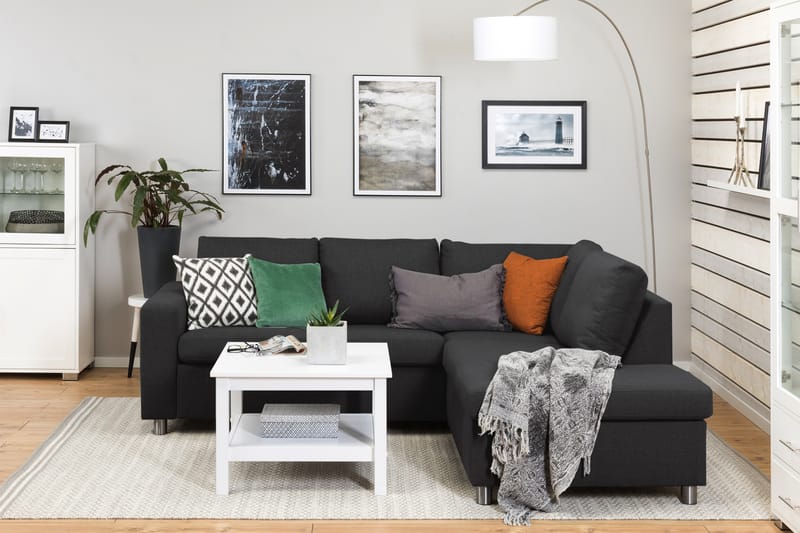 Crazy 3-seters Høyrevendt L-formet Sjeselongsofa i Stoff - Antrasitt - Møbler - Sofaer - Sofa med sjeselong