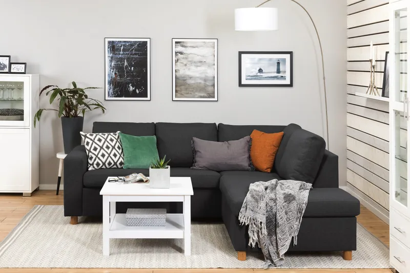 Crazy 3-seters Høyrevendt L-formet Sjeselongsofa i Stoff - Antrasitt - Møbler - Sofaer - Sofa med sjeselong - 2 seters sofa med divan