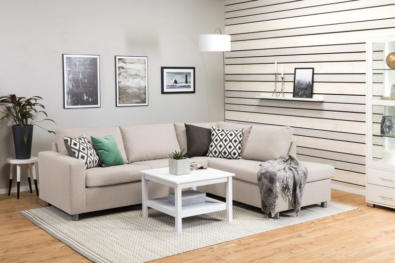 Crazy 3-seters Høyrevendt L-formet Sjeselongsofa i Stoff - Beige - Møbler - Sofaer - Sofa med sjeselong - 3 seters sofa med divan