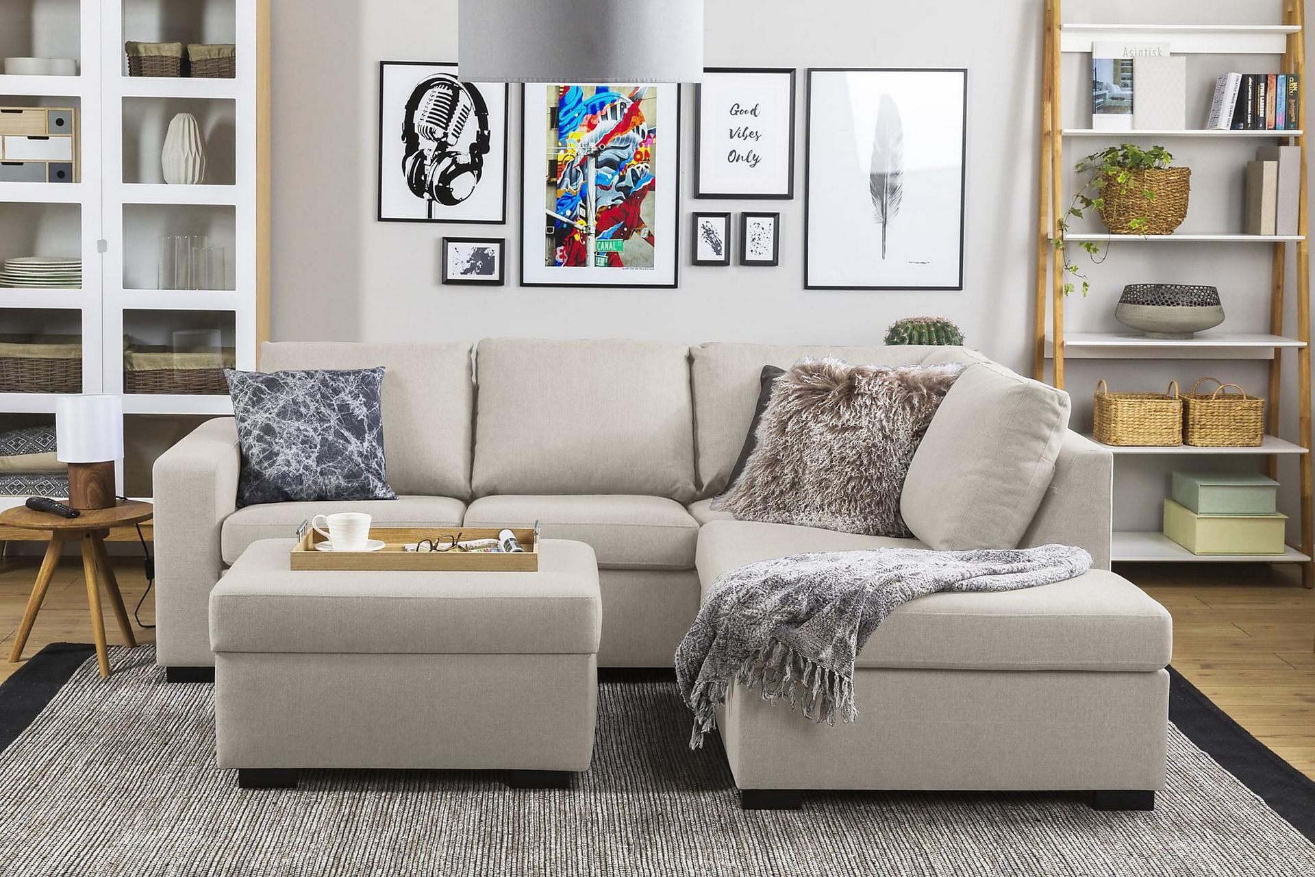 Crazy 3-seters Høyrevendt L-formet Sjeselongsofa i Stoff - Beige - Møbler - Sofaer - Sofa med sjeselong
