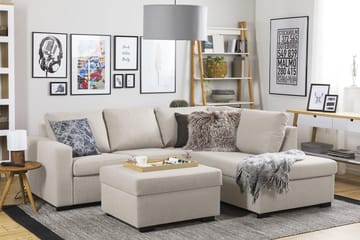 Crazy 3-seters Høyrevendt L-formet Sjeselongsofa i Stoff - Beige - Møbler - Sofaer - Sofa med sjeselong