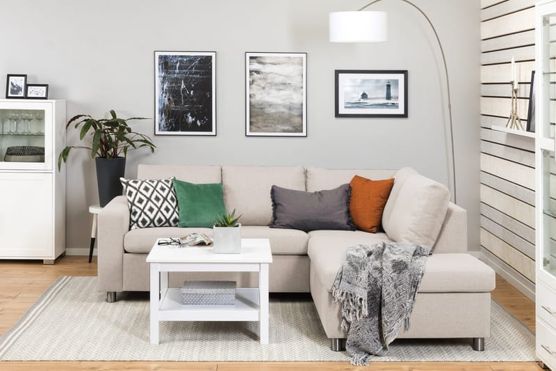 Crazy 3-seters Høyrevendt L-formet Sjeselongsofa i Stoff - Beige - Møbler - Sofaer - Sofa med sjeselong - 2 seters sofa med divan