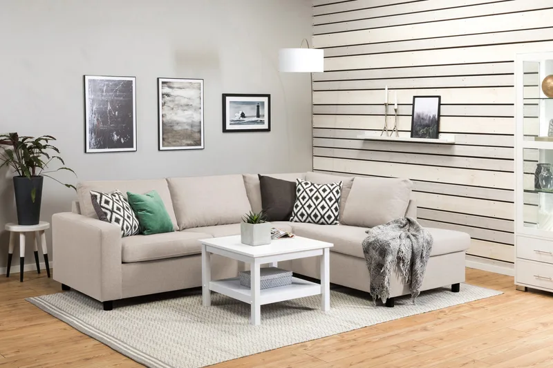 Crazy 3-seters Høyrevendt L-formet Sjeselongsofa i Stoff - Beige - Møbler - Sofaer - Sofa med sjeselong - 3 seters sofa med divan