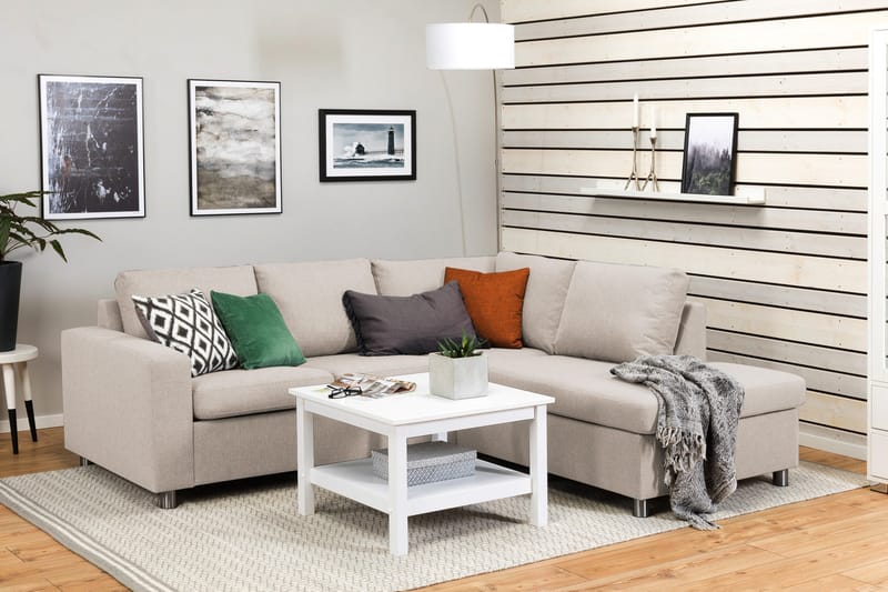 Crazy 3-seters Høyrevendt L-formet Sjeselongsofa i Stoff - Beige - Møbler - Sofaer - Sofa med sjeselong - 2 seters sofa med divan