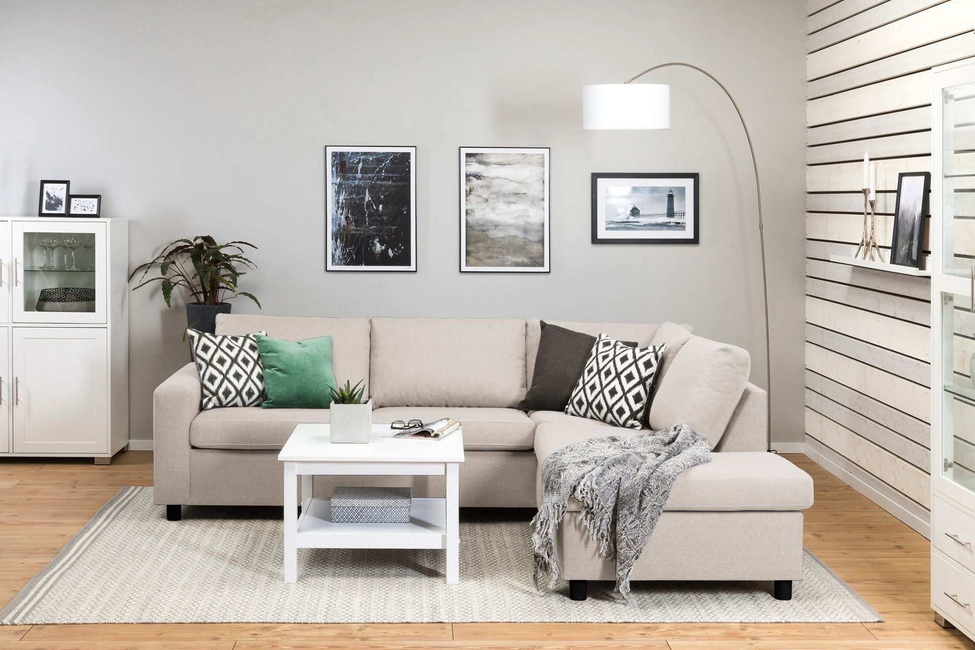 Crazy 3-seters Høyrevendt L-formet Sjeselongsofa i Stoff - Beige - Møbler - Sofaer - Sofa med sjeselong