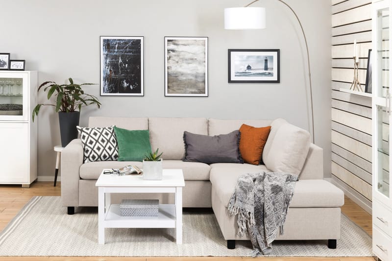 Crazy 3-seters Høyrevendt L-formet Sjeselongsofa i Stoff - Beige - Møbler - Sofaer - Sofa med sjeselong - 2 seters sofa med divan