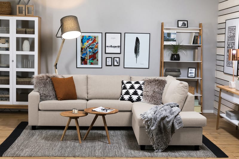 Crazy 3-seters Høyrevendt L-formet Sjeselongsofa i Stoff - Beige - Møbler - Sofaer - Sofa med sjeselong
