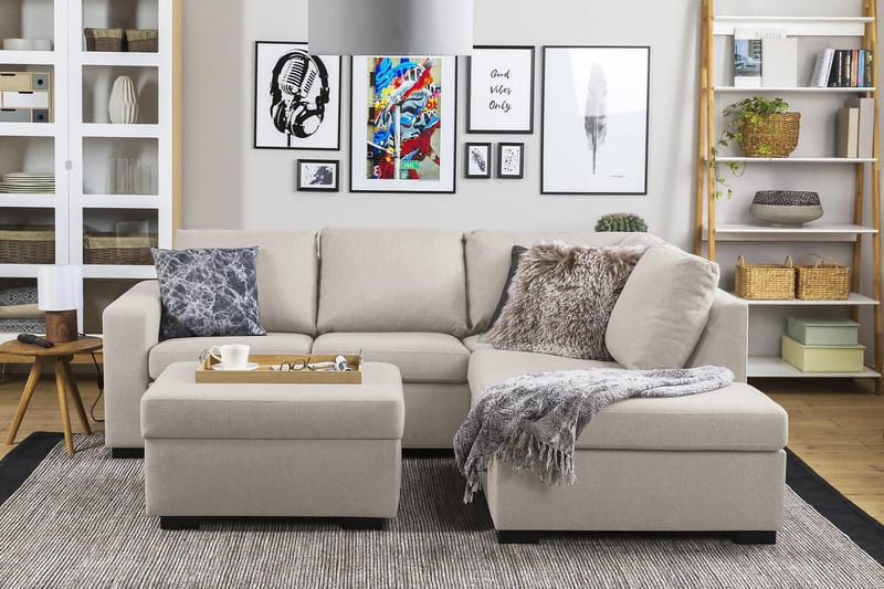 Crazy 3-seters Høyrevendt L-formet Sjeselongsofa i Stoff - Beige - Møbler - Sofaer - Sofa med sjeselong - 2 seters sofa med divan