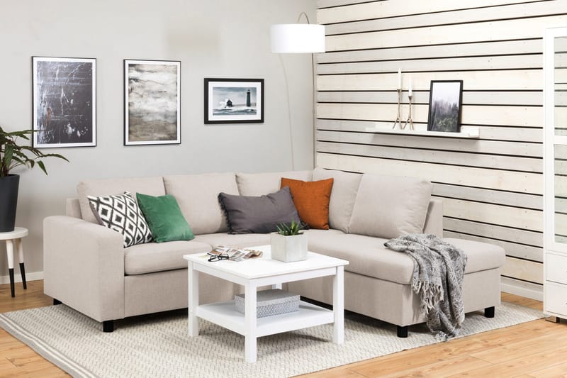 Crazy 3-seters Høyrevendt L-formet Sjeselongsofa i Stoff - Beige - Møbler - Sofaer - Sofa med sjeselong - 2 seters sofa med divan